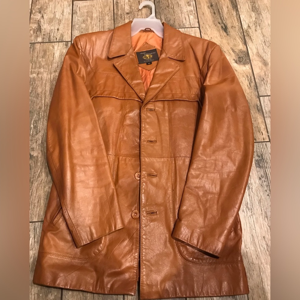 Full brown sport leather coat sz 40
